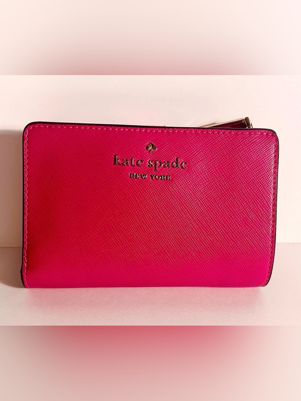 Kate Spade Staci Saffiano Medium Compact Bifold Wallet, Wild Pink